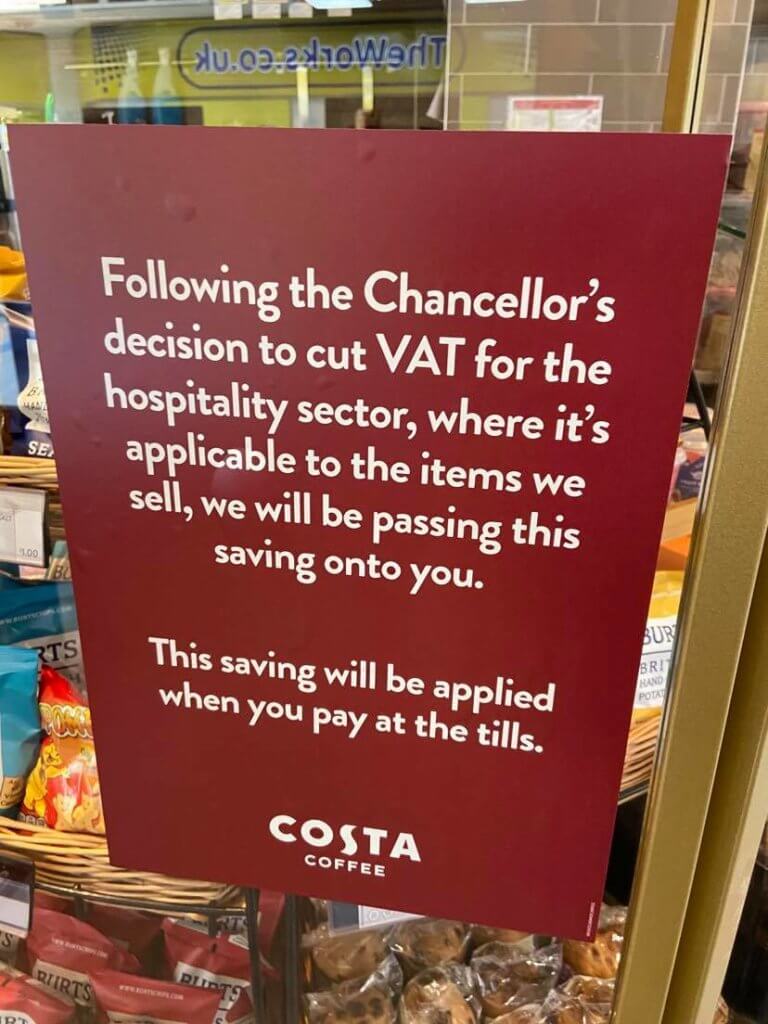 Costa Coffee 32p coffee VAT reduction