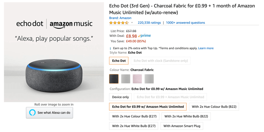 Amazon Echo Dot 3rd Gen for £8.98
