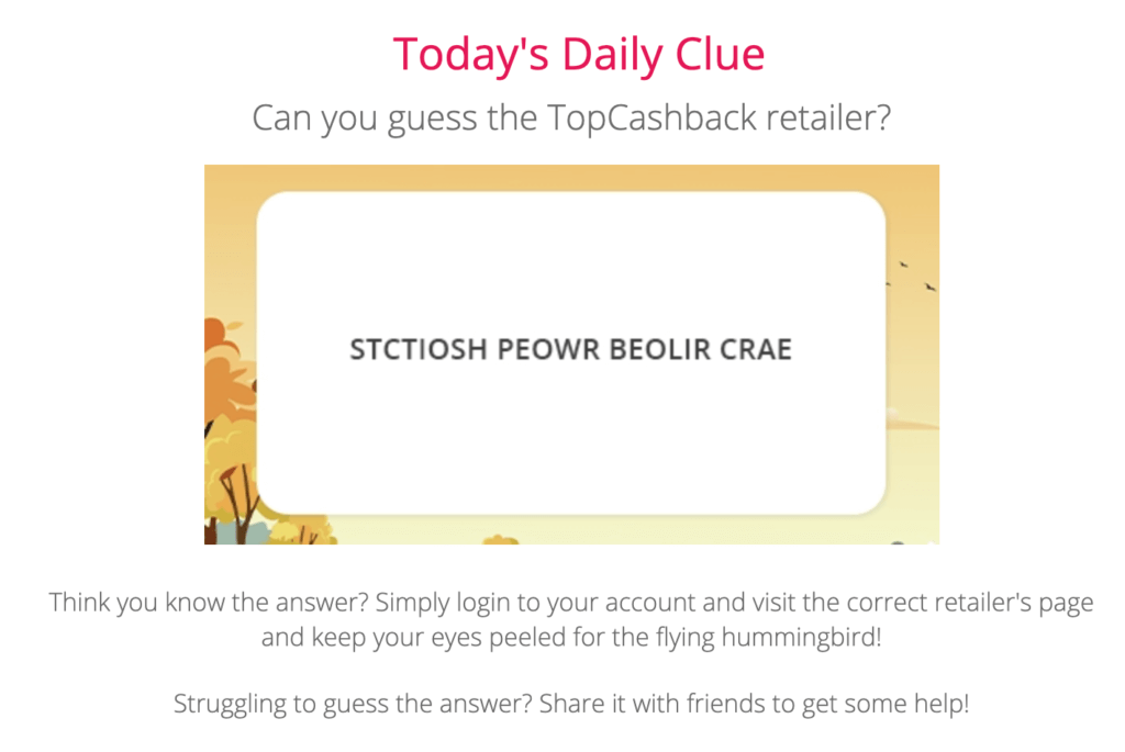 TopCashback Summer Treats Clue 2020