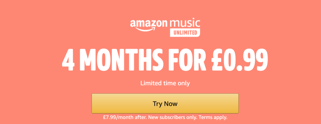 Amazon Music Unlimited 99p deal