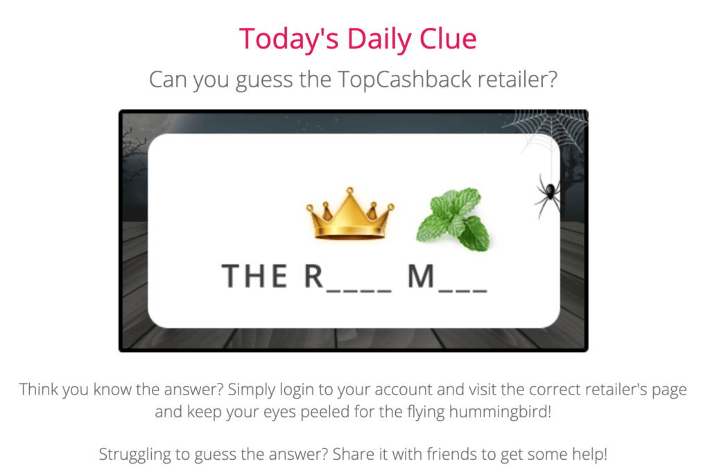 TopCashback Trick or Treat 2020 daily clue answer