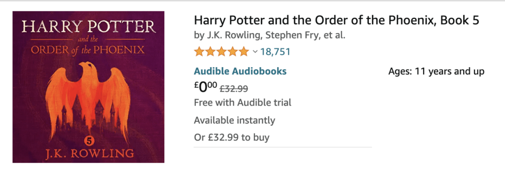 Harry Potter Audiobook for 99p Audible