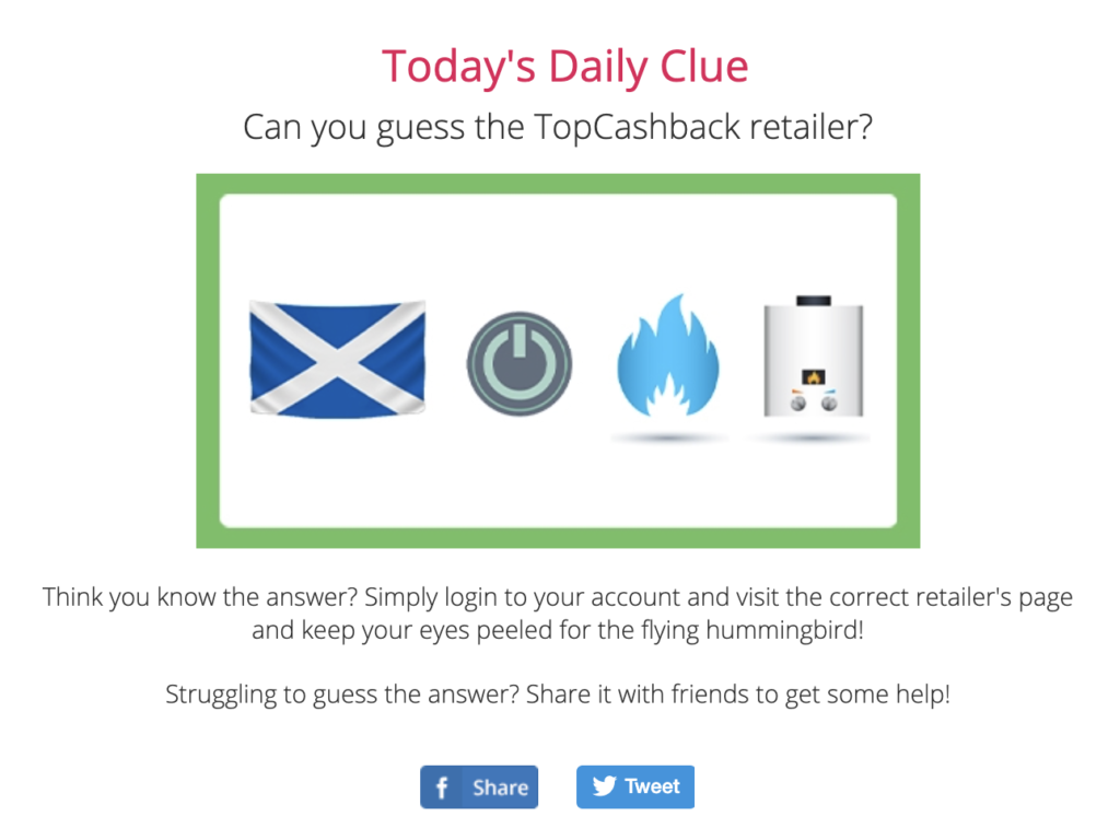 TopCashback Sweet Treats Clues & Answers 2021